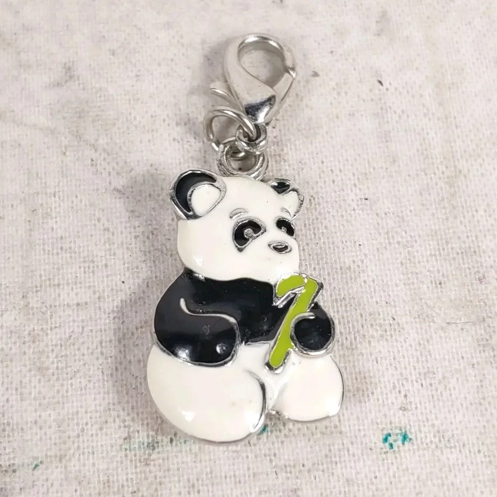 WEBKINZ Silver Tone Chain w/ Panda Bamboo Charm Bracelet Ganz 1.5 - USED
